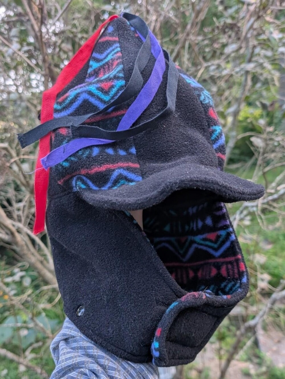 Vintage 90's Columbia Sportswear Tribal Print Fleece Tassel Hat Balaclava